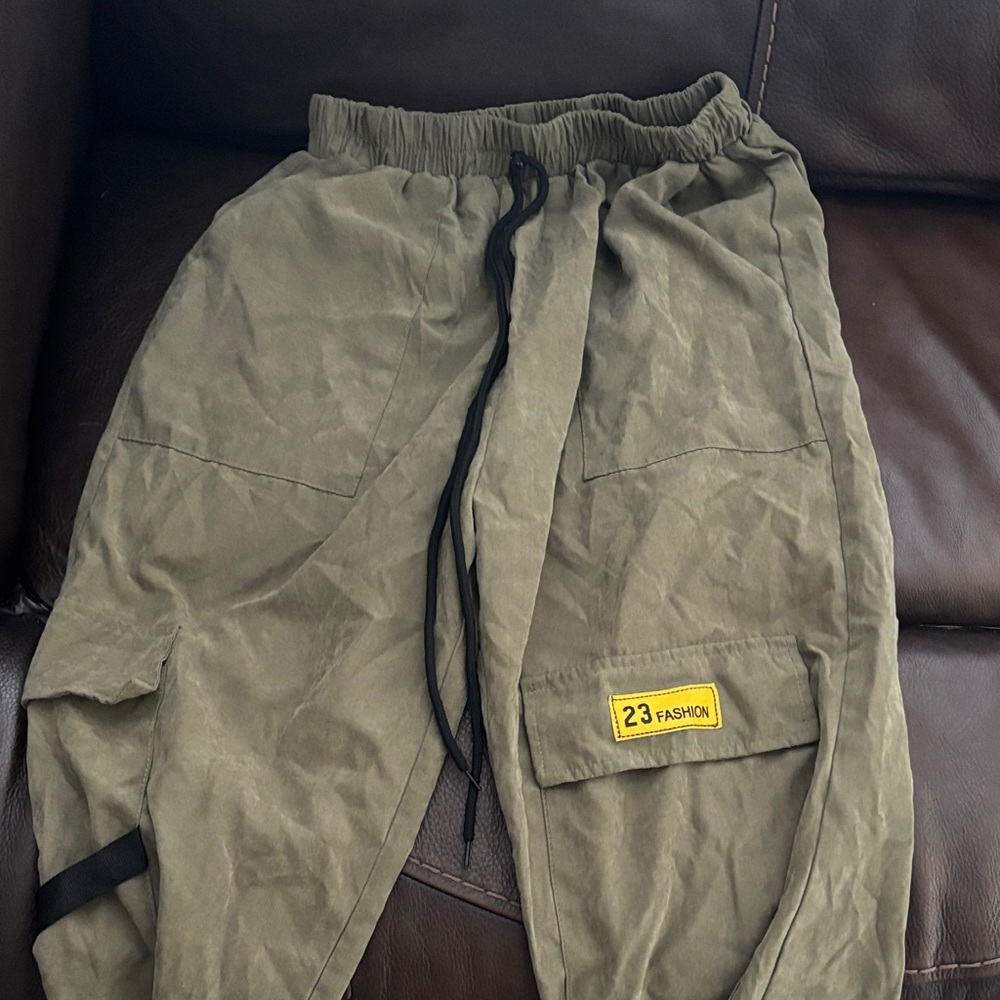 Olive Cargo Pants With Yellow Patch - image 1